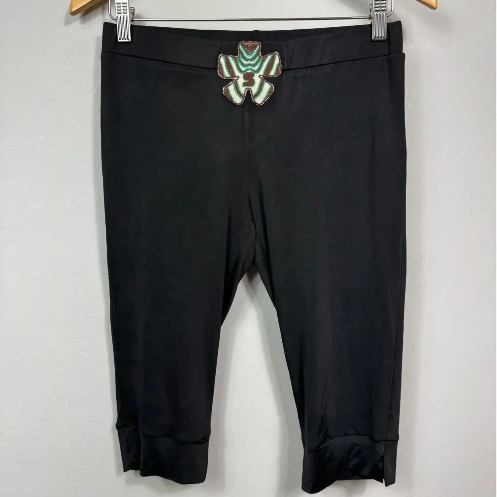 New SIEDRES Tali Logo Detail Cropped Jersey Leggings in Black Women's Size M - Picture 3 of 8